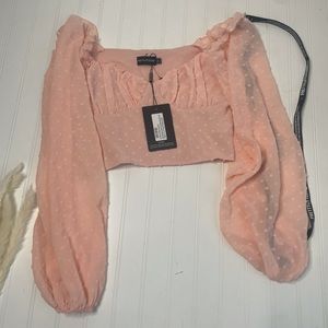 Pretty little thing crop top mesh polka dot shirt NWT new pink 4 small